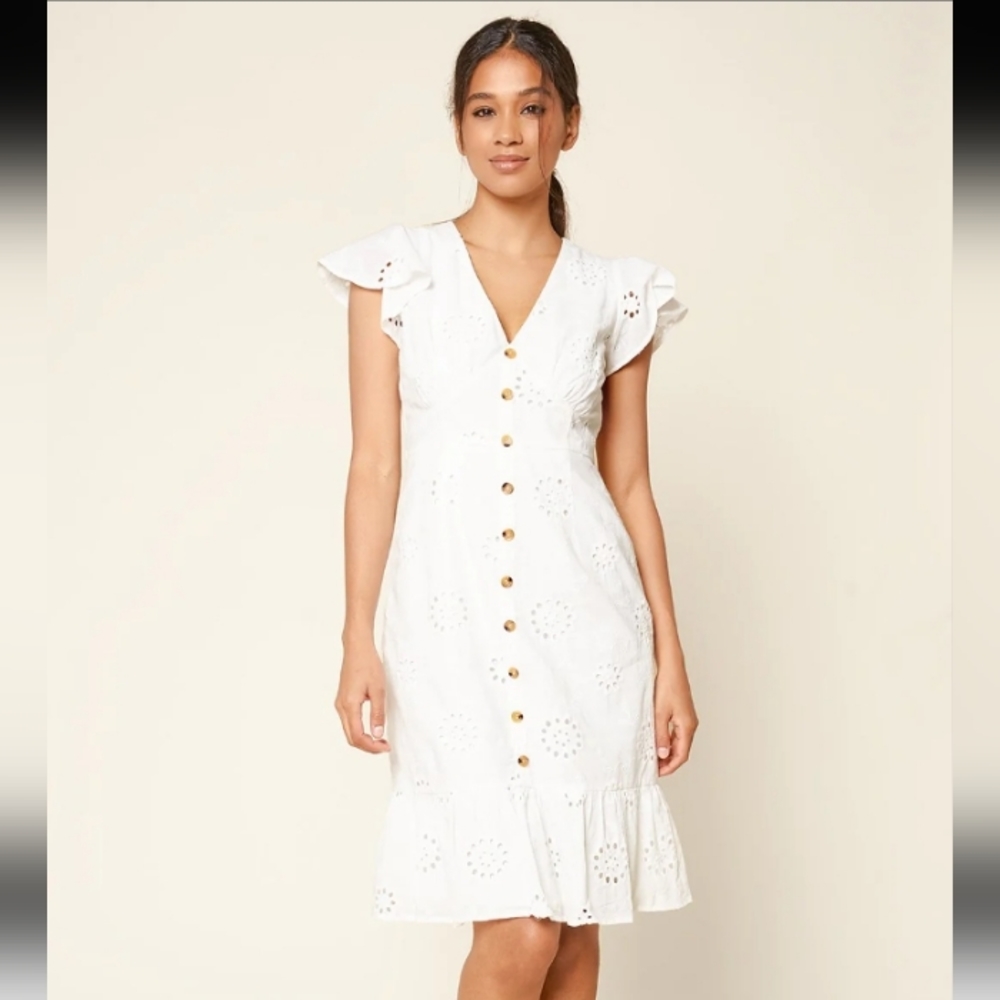 With A Kiss Eyelet Button Down Midi Dress White Summer DRESS